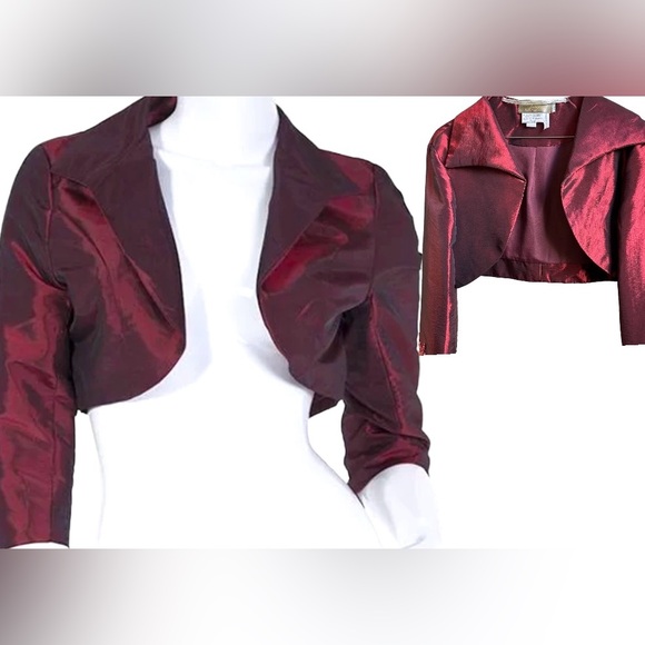 Burgundy Bolero Dress jacket in Jade Taffeta size 12 - Picture 2 of 16